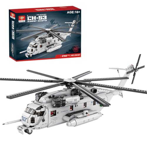 ConGamefun Gifts for Guys，Military Aircraft Model for Adults，1/35 Scale CH-53E Super Stallion Helicopter Model Toy, MOC Collectible Display Aircraft Gifts for Teens Adults (2192Pcs)