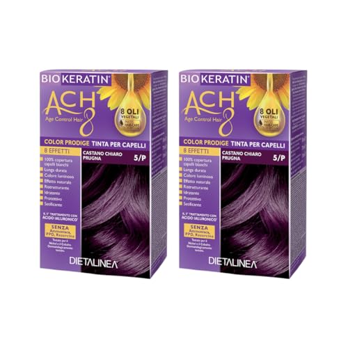 tinture per capelli senza parafenilendiamina e nichel Dietalinea Tinta per Capelli Senza Ammoniaca CASTANO CHIARO PRUGNA 5/P | Colore Capelli Biokeratin con 8 Oli Phyto Hair Care system e Hyalu Complex -Nutre il capello in profondità | Illumina | x2