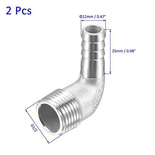 M METERXITY 2 Pack Hose Barb Fittings - 90 Degree Elbow Stainless Steel 12mm Pipe Connector Apply to Water Fuel (G1/2 Male Pipe) - Image 3