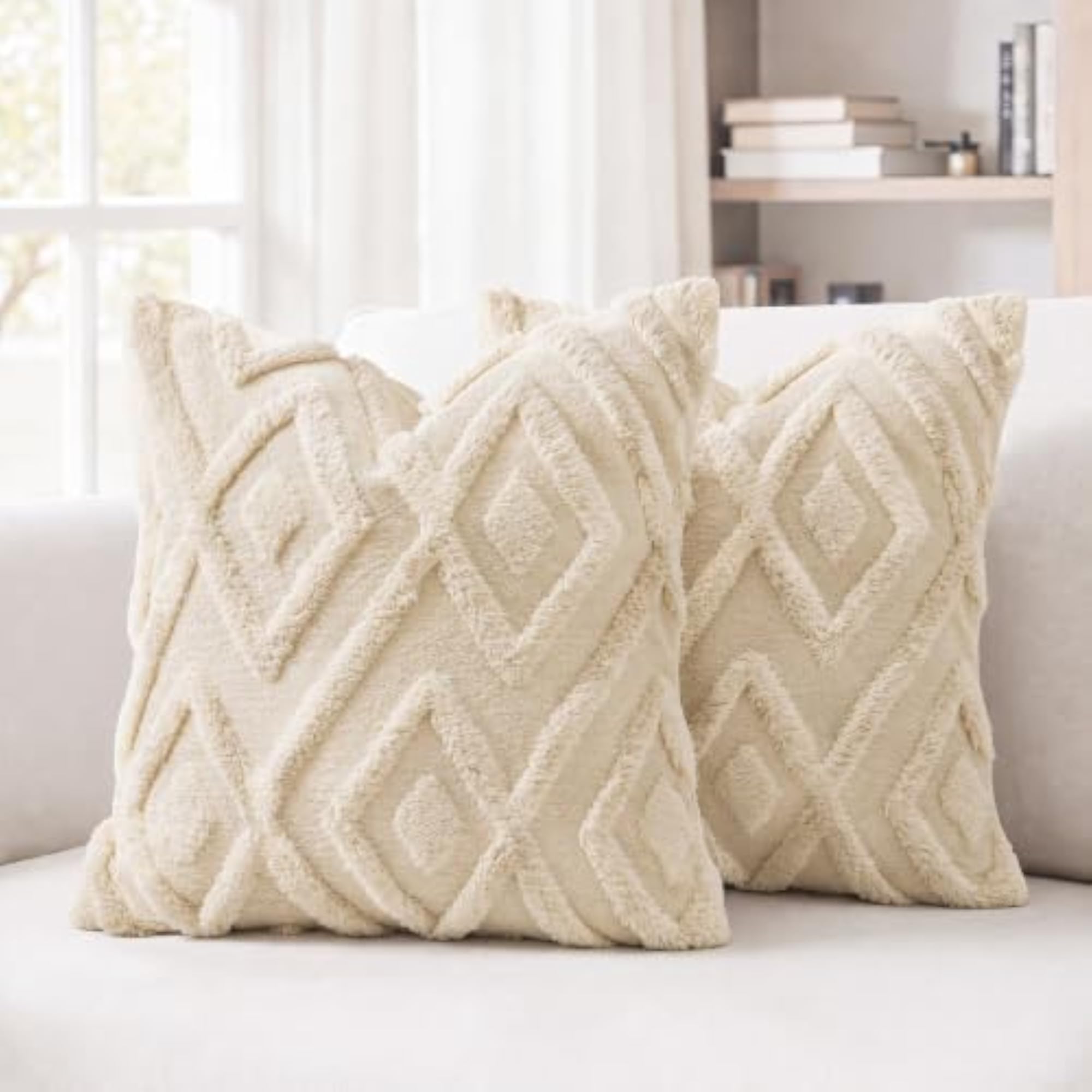 Faux Fur Beige Throw Pillow Covers 20x20, Decorative Gift