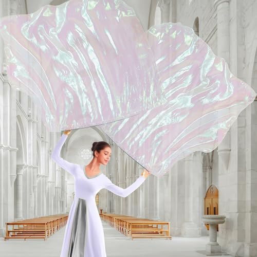 Drapeaux de culte avec tiges flexibles pour danse chrétienne blanche
