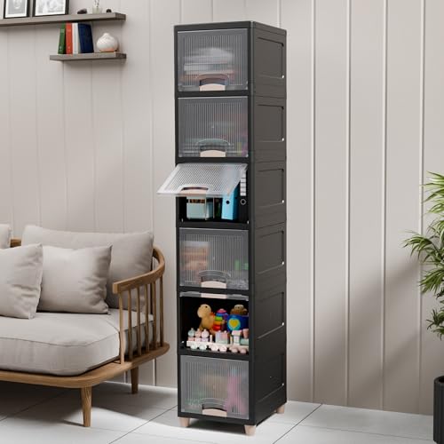 Image of TEX-RO 6XL Multipurpose Plastic Storage Cabinet with Drawers & Shelves| Wardrobe Organizer for Clothes | Toys & Books | Space-Saving Home Storage Cupboard | Black & Transparent