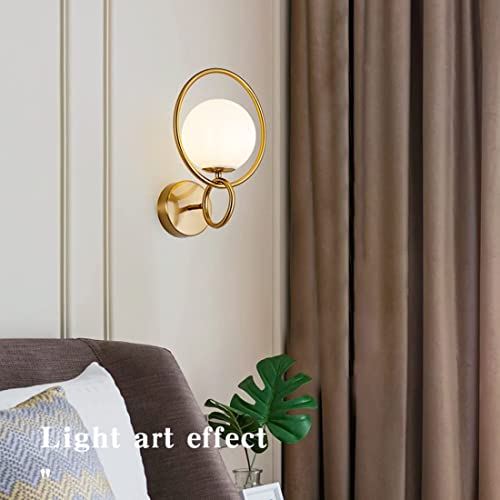 Image of WOKE Mid Century Sconces Lighting 1-Light Antique Golden Bathroom Vanity Light Round Glass Globe Wall Mount Lamp for Bedside Living Room Hallway Foyer (GoldColor & Without Bulb) 78945