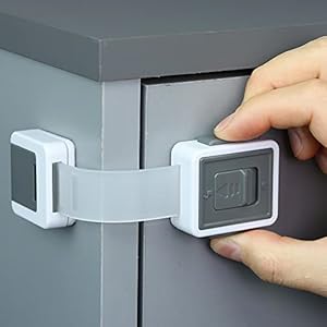 New Version Child Safety Locks 4-Pack. Baby Proof Cabinets, Drawers with Easy Adjustable Strap Length, Double Lock…