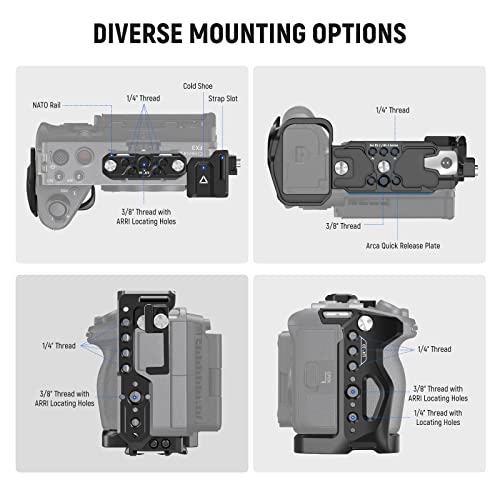 NEEWER FX3/FX30 Cage Camera Cage with HDMI Cable Clamp, NATO Rail, 3/8 Inch ARRI Positioning Holes - Image 2