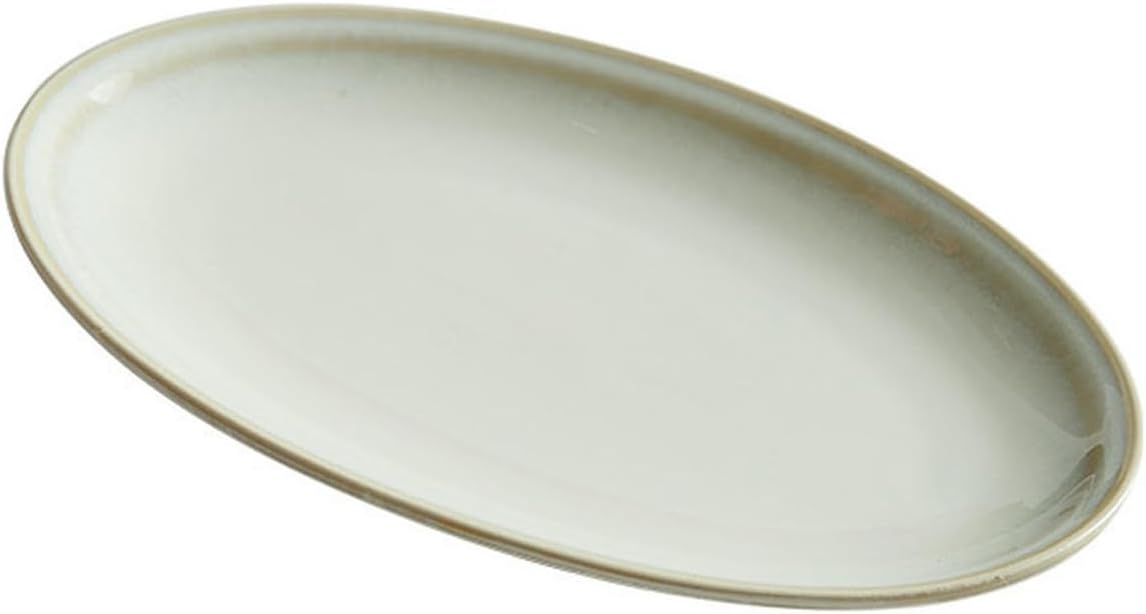Ceramic oval household fish plate, kiln-transformed steamed fish plate restaurant tableware - 18.5 inches [light blue]