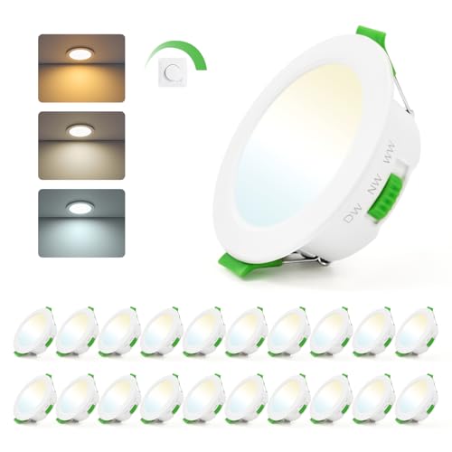 Image of Leselux LED Downlights for Ceiling Dimmable, 5W Round Spotlights Warm White 3000K Neutral White 4000K Cool White 6000K, Cut Ø65-80mm, Ultra Slim Recessed Ceiling Lights for Bathroom Bedroom, 20 Pack