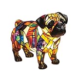 Wshxjzyay Pug Lamp, Pug Lamp Stained Glass, Dog Series Art Night Light, Cute Pet Dog Themed Led with Warm Ambient Glow