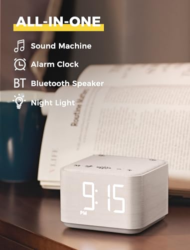 Sound Machine Alarm Clock for Bedroom: 5W Stereo Bluetooth Speaker - 25 Soothing Sounds - 8 Alarm Sounds - 8 Night Light - Noise Machine for Sleeping - Wood - Image 3