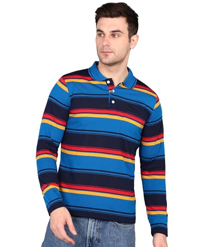 Image of INKKR Polo Neck Full Sleeve Striped Men's Tshirt