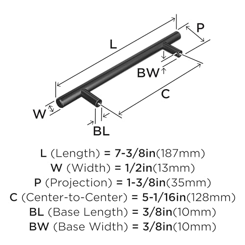 Image of Amerock 10 Pack 5-1 /16 inch Bar Pulls Matte Black Drawer Pull | 5-1 /16 inch (128mm) Center-to-Center Mounting Distance and 7-3 /8 inches Overall Length, Durable Carbon Steel Cabinet Hardware