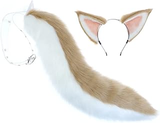 Furry Wolf Cat Ears Tail Headband Fox Dog Animal Cosplay Costume Halloween Headdress Party Costume Set