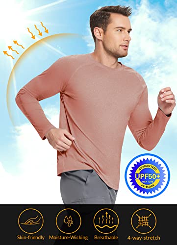 Baleaf Men's Upf 50+ Long Sleeve Shirts Soft Rash Guard Breathable Lightweight Workout Running Hiking Tops Orange Red L #TOP1
