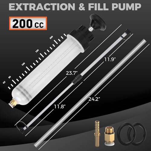 HORUSDY 200cc Fluid Extractor Syringe Oil Pump, Fluid Evacuator with 23" Flexible Hose, 12" Fine & Coarse Hoses, for Automotive, Motorcycle, Marine & Equipment Maintenance (9PCS) - Image 3