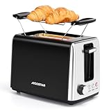 Aigostar 2 Slice Toaster with Warming Rack, 750W Low Wattage Black Toaster, 7 Variable Browning Settings, Defrost Reheat Cancel Functions, Auto Shut-Off, BPA Free - Delish 30A3Y