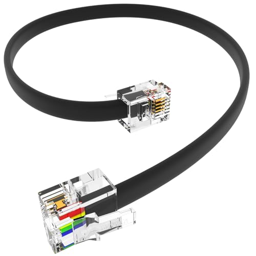 Cable de teléfono corto RJ11 pack de 3 líneas negras de 30 cm para conexión telefónica fija faxes
