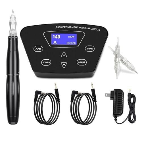 Permanent Makeup Machine - BIOAMSER P300 Permanent Makeup Tattoo Machines Device Kit Include Digital Permanent Makeup Power Supply Permanent Makeup Tattoo Pen and 2 Clip Cord with 10pcs Needles