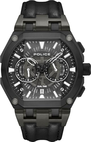Police Chronograph Gents Wrist Watch Shield Black Leather Strap