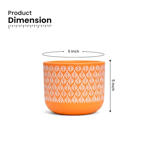 Image of Urban Plant Orange Charm Virasat Terracotta Pot with Drainage Hole (5 Inch) | Hand-Painted Decorative Clay Planter | Breathable Indoor Plant Pot for Healthy Growth