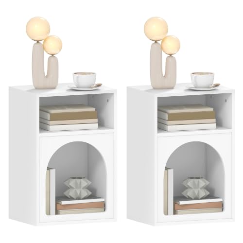 HOMCOM Lot de 2 Tables de Chevet Design Arqué 40 x 30 x 60 cm Blanc