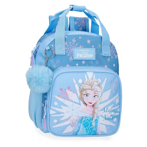 Disney Frozen Magic Ice Zaino per bambini, blu, realizzato in poliestere, spallacci regolabili per un comodo trasporto, vari scomparti, con portachiavi pompon blu, blu, Zaino prescolare