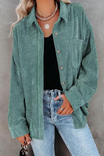 JOCAFIYE Womens Corduroy Shirt Casual Long Sleeve Button Down Jacket Fall Oversized Blouses Tops 20242