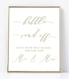 Bubble Send Off Sign for Wedding Reception, White Sign with Gold Calligraphy Printed on Professional Thick Linen Cardstock, White Wedding Decoration, Elegant Minimalist Style