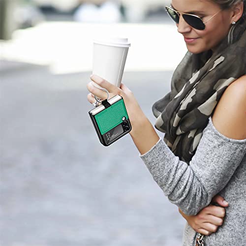 TANSKE Capa para Samsung Galaxy Z Flip 3 com anel, feita à mão em couro para Galaxy Z Flip 3 5G, cap
