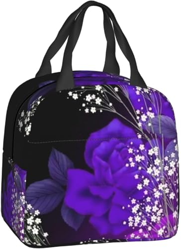 大容量 ポータブル断熱バッグ 復古風 和風 和柄 きれい 花柄 小柄 紫色ブラック 保温バッグ 保温 耐衝撃 防水 漏れ防止 保冷バッグ 男女兼用