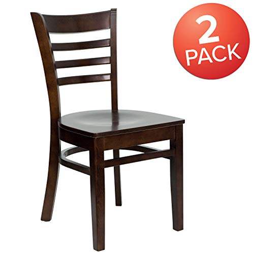 Image of Flash Furniture 2 Pack HERCULES Series Ladder Back Walnut Wood Restaurant Chair