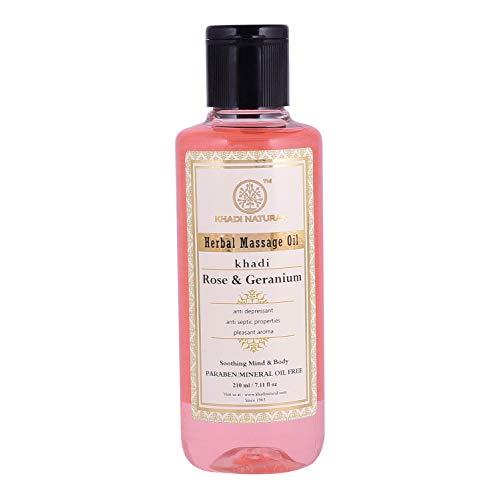 Khadi Natural Herbal Ayurvedic Rose and Geranium Body Massage Oil (210 ml)