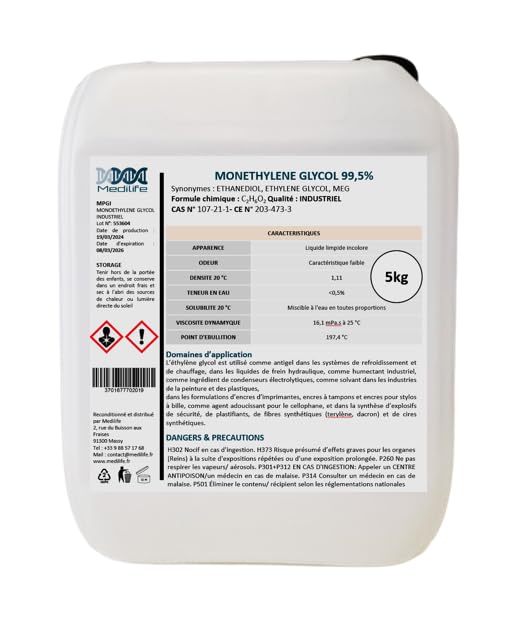 5 L MONO ÉTHYLÈNE GLYCOL, MEG -99,5% - CAS N° 107-21-1