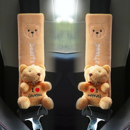 Image of RedOak Car Seat Belt Shoulder Pads Cover- Pack of Two - Cute Teddy Bear