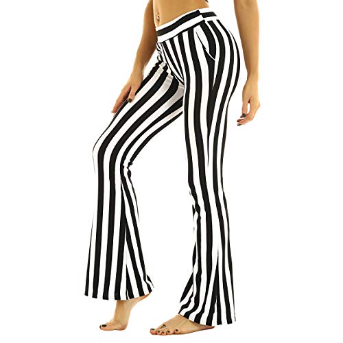 CHICTRY Women's Black White Striped Pants High Waist Wide Leg Pants Casual Trousers3