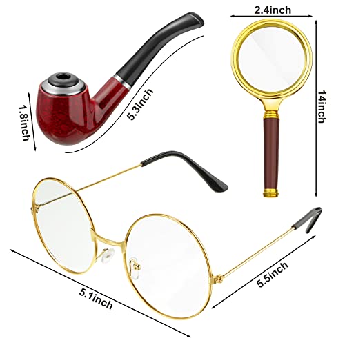 Kasyat 6 Pcs Detective Costume Accessories Set Include Detective Hat Pipe Magnifying Glass Bow Tie Fake Mustache Lensless Glasses For Role Play Detective Cosplay Prop #TOP3