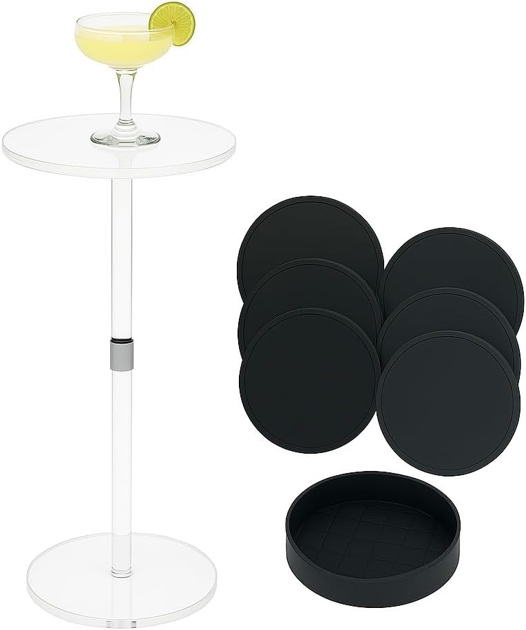 Clear Acrylic End Table – 10" W x 21.3" H Small Drink Stand – Modern Side Table for Living Room or Bedroom – Solaround Style – Minimalist Accent Furniture – Glass Look Nightstand