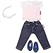 Produktbild Götz 3402846 Kombi Denim Cat - eine Coole Kombi für warme Tage - 5-teiliges Bekleidungsset für Stehpuppen mit Einer Größe von 45 bis 50 cm
