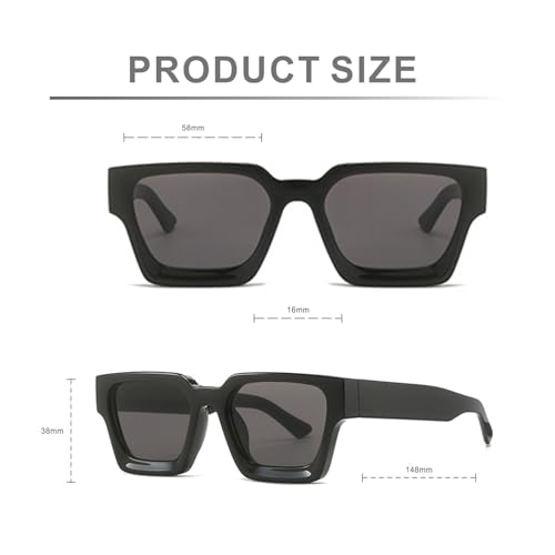 Retro Thick Square Frame Sunglasses for Women Men Chunky Rectangle Sun Glasses Style Black Shades4