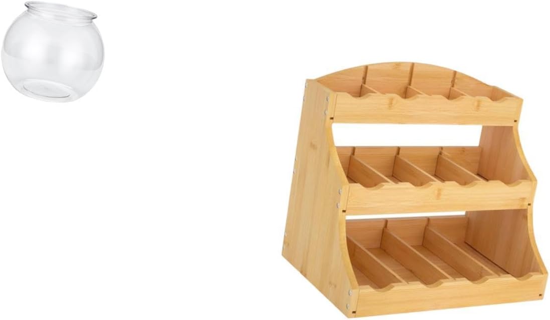 Baoblaze Transparent Small Fish Tank Organizer Seasoning Rack Coffee Aquarium Fish Bowl Vase Table for Office Home Kitchen Counter Storage Stand