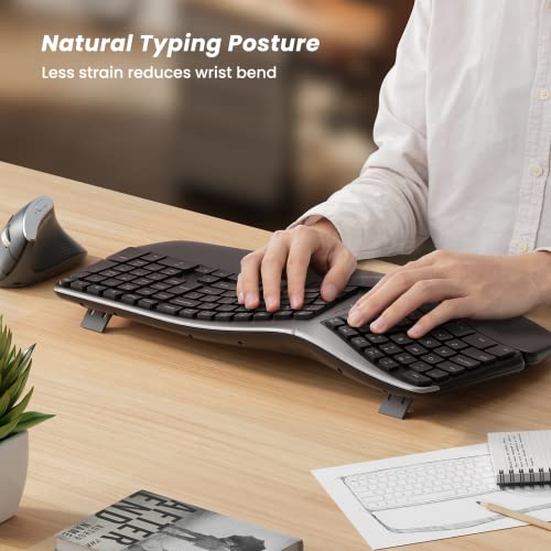 Nulea Wireless Ergonomic Keyboard, 2.4G Split Keyboard With Cushioned Wrist And Palm Support, Arched Keyboard Design For Natural Typing, Compatible With Windows/Mac #TOP4