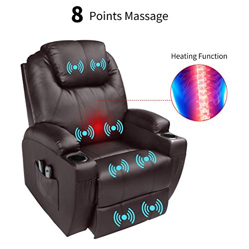 Magic Union Power Lift Chair Electric Recliner Faux Leather Heated Vibration Massage Sofa With Remote Controls Side Pockets For Elderly Catnap (Brown) #TOP2
