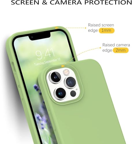 Image of Elzzi Liquid Silicone Gel Rubber Microfiber Candy Non-Slip Full Body Protective Shockproof Phone Back Cover Compatible for iPhone 13 Pro 2021 (Matcha Green, 6.1 Inch)