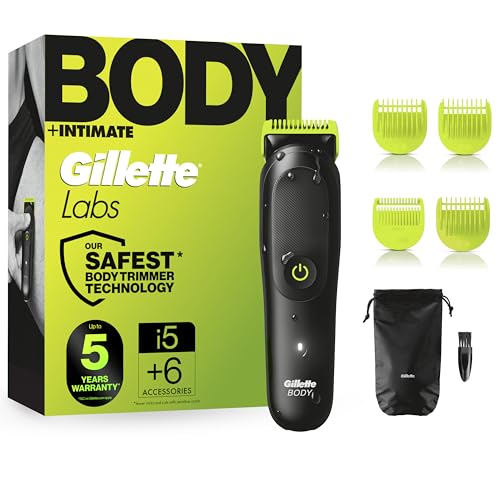 Gillette Labs Body + Intimate Tondeuse Homme i5, Tondeuse Corps Et Zone Intime, Etanche, Dotée De La Technologie SkinFirst, Coffret Homme Avec 3 Sabots Dont Un Pour...