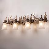 TOCHIC Rustic Bathroom Light Fixtures Over Mirror, 4 Lights Farmhouse Log Cabin Vanity Lights for Bathroom, Western Deer Sconces Bath Vanity Wall Lighting for Mirror Cabinet, Powder Room, 36" L