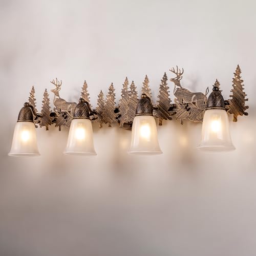 TOCHIC Rustic Bathroom Light Fixtures Over Mirror, 4 Lights Farmhouse Log Cabin Vanity Lights for Bathroom, Western Deer Sconces Bath Vanity Wall Lighting for Mirror Cabinet, Powder Room, 36" L by TOCHIC - Used condition - US$209.75
