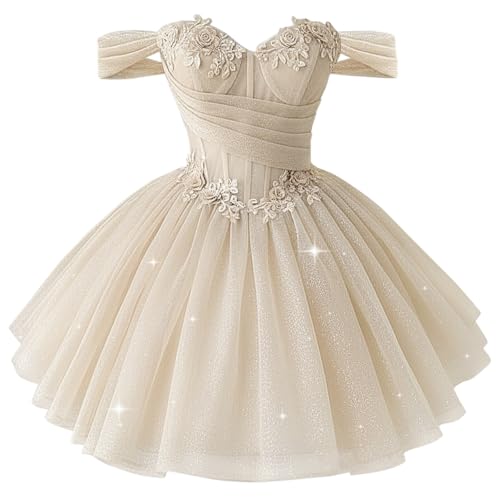 XYAYE Puffy Tulle Beige Homecoming Dresses Pleated Off Shoulder Dress