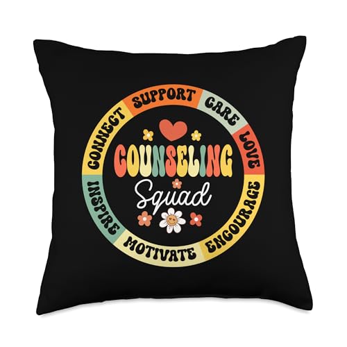 Groovy Counseling Squad Office Appreciation Back to School Throw Pillow
