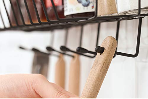 Dayish Multipurpose Storage Rack Kitchen Wall-Mount Seasoning Rack with 6 Hook Spoon Holder, Self-Adhesive Bathroom Storage Organizing Shelves Basket (Black) 1