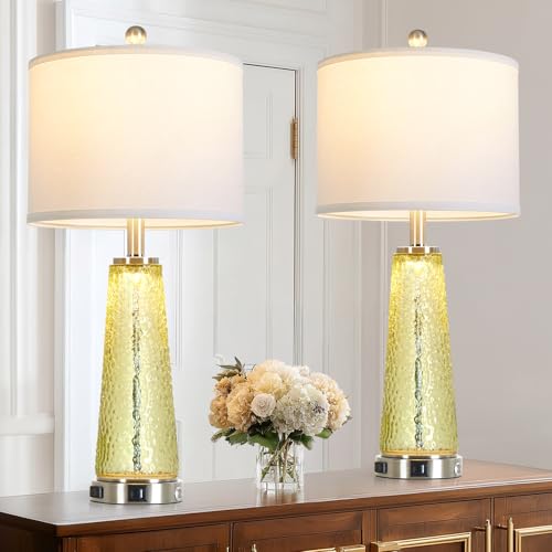 26" Tall Coastal Table Lamps for Living Room, Bedside Lamp for Nightstand