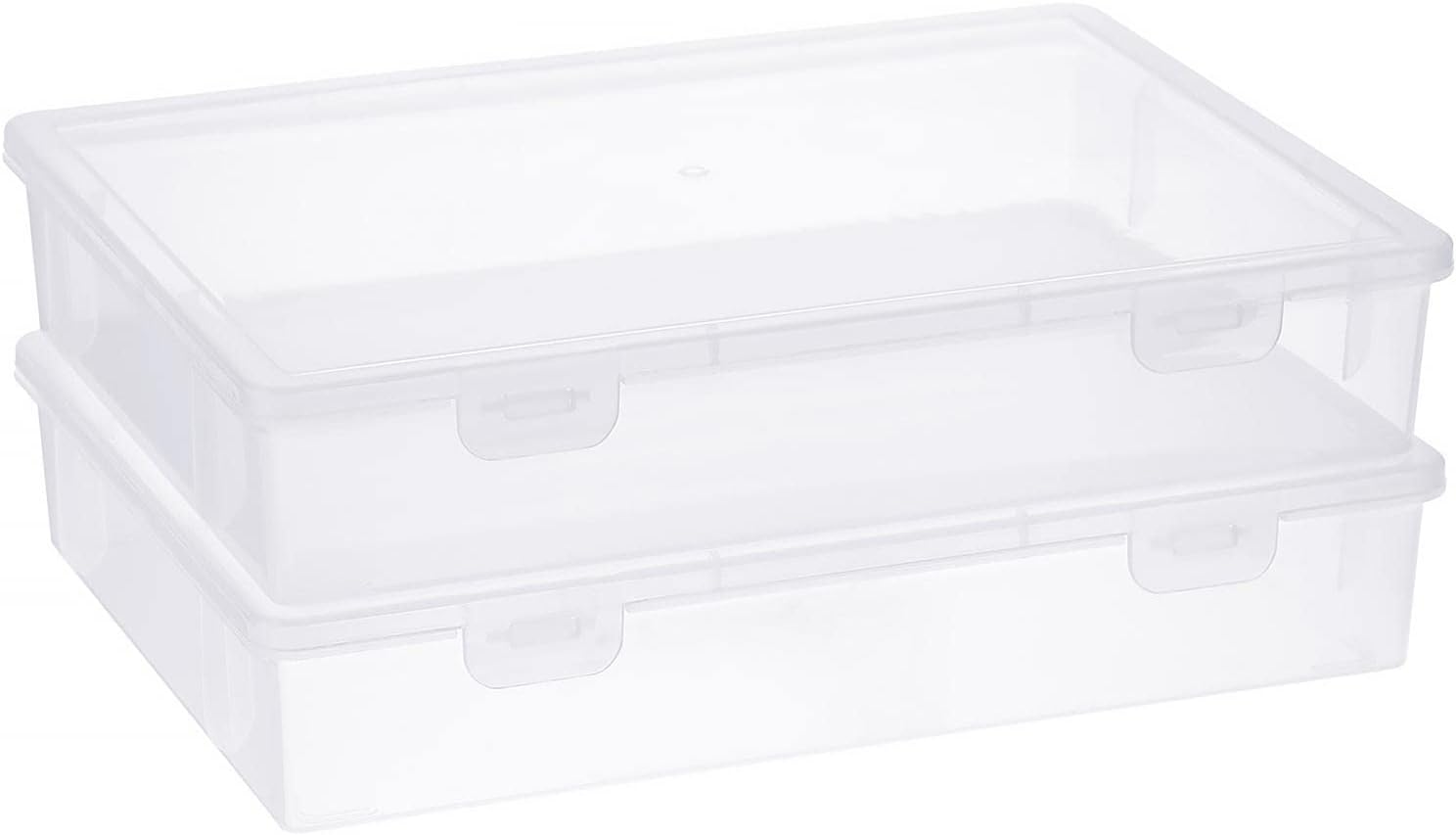 Clear Plastic Storage Box with Flap Lid, Multipurpose Craft Organizers and Storage Box Art Supply Storage Organizer Plastic Sewing Box for Beads Pencils Notebooks, 2 Pack Medium